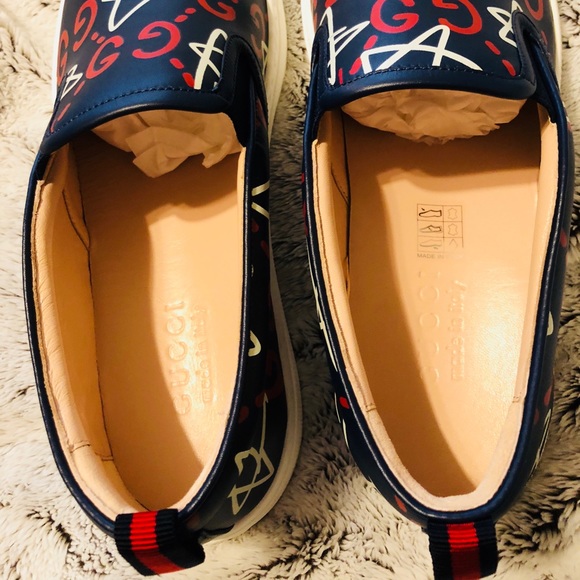 GucciGhost Navy Red White Stars Slip on Sneakers - Picture 6 of 7